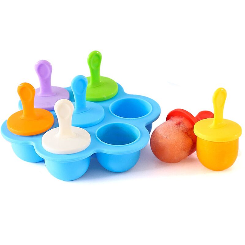1 Stück 7-fach Eis am Stiel-Form für frisches Obst, gefroren, tiefgefroren, Mini-Silikon-Eis am Stiel, Lollipop Blue | 06927193839184