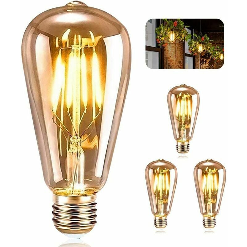 1 Stück led Birne E27 Vintage Deko Lampe Retro Edison Glühbirne Antike Lampe ST64 4W led Filament Warmweiß für Restaurant Cafe Bar Glühlampen | 07634066291114