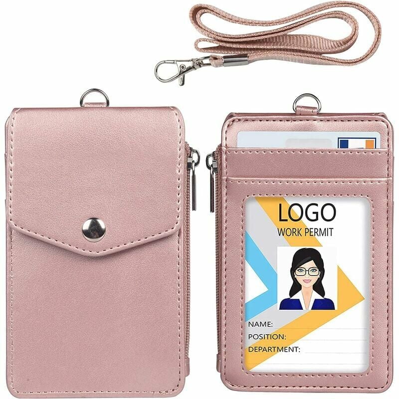 1 Stück Leder-ID-Kartenhalter mit Reißverschlusstasche, Premium-Leder-ID-Kartenhalter mit Nylon-Lanyard (Roségold)- | 07634066246190 1 Stück Leder-ID-Kartenhalter mit Reißverschlusstasche, Premium-Leder-ID-Kartenhalter mit Nylon-Lanyard (Roségold)- | 07634066246190