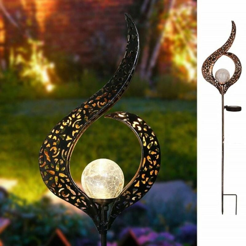 1 Stück Solar-Eisen-Gartenlicht, Outdoor-Garten-Cracked-Glaskugel-Licht, wasserdichtes LED-Licht für Rasen, Hof | 07634066121541
