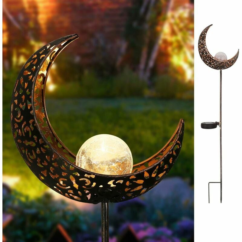 1 Stück Solar-Schmiedeeisen-Garten-Mondlicht-Cracked-Glas-Metall-Rasenlampe für den Außenbereich, wasserdicht, warmweiß, LED-Kanal (Bronze) | 07634066121329