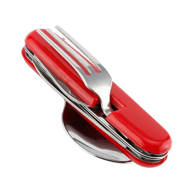 1 stücke multifunktionale outdoor besteck edelstahl faltbare gabel löffel messer picknick camping wandern reise besteck rot | 08300021002239