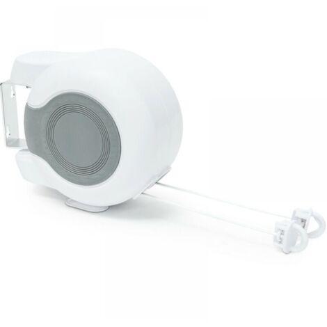 1 stendibiancheria automatico con 2 corde, involucro in plastica e accessori in metallo, bianco.