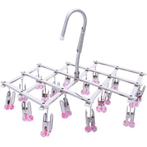 1 stendibiancheria in acciaio inox, pieghevole, antivento, con 18 clip per biancheria intima e scarpe