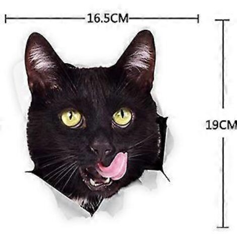1 sticker mural chat 3D (chat noir tirant la langue [16,5 x 19 cm]) - Décoration amusante - Réfrigérateur