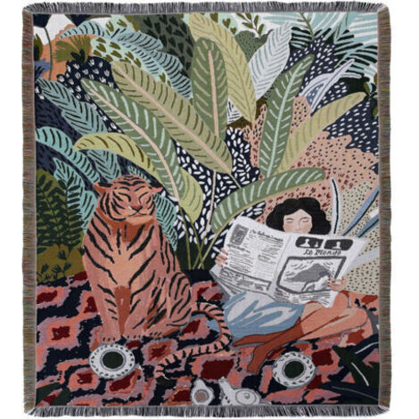 1 Stück 160x130cm Tiger- und Frauen-Plaid-Decke, gestrickt und mit einfachen, weichen, bequemen Fransen im Bohème-Stil verziert, zum Schutz vor Kälte für Sofa, Couch, Sessel zum Ausruhen und Nickerche