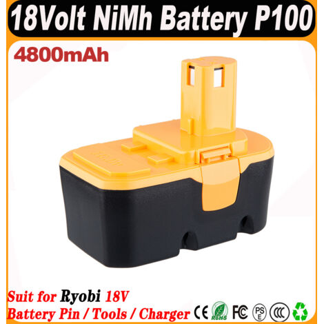 1 Stück 4,8 Ah Ni-Mh P100 Ersatz für Ryobi 18 V Akku Pin P101 ABP1801 ABP1803 BPP1820 kompatibel mit Akku-Elektrowerkzeugen