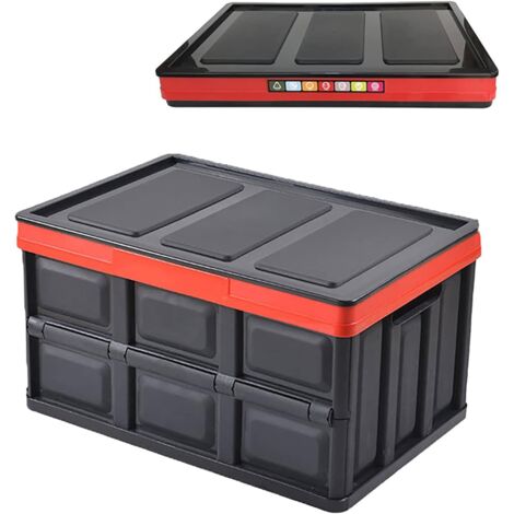 1 Stück 55L Profi Klappbox Transportbox Aufbewahrungsbox mit Deckel und Handgriff aus Kunststoff Mehrweg 52x35x29 cm (55L, Schwarz)
