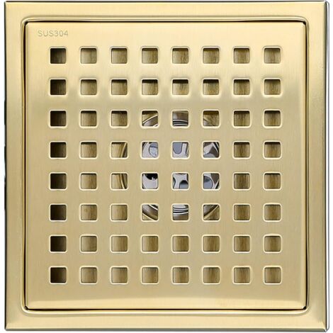 1 Stück Duschablauf Gold Edelstahl quadratisch 15 x 15 cm Duschablauf Bodenablauf Bodenablauf mit Bodenablaufabdeckung, Desodorierungskern aus Messing, gebürstetes Gold