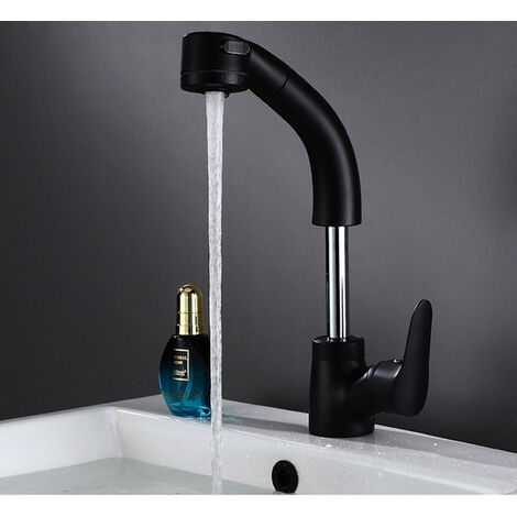 1 Stück einziehbarer ausziehbarer Schlauch und herausziehbarer Wasserhahn, schwenkbare Dusche und Sprüher, Modell, Küchenspüle, Wasserhahn, schwarz
