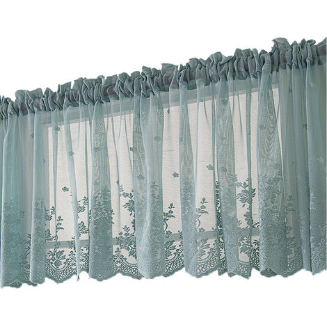 1 Stück florale Spitze Volant Vorhang Stickerei halbtransparenter kurzer Fenstervorhang für Küche schöne Esszimmer Fensterdekoration 130 41 cm blau