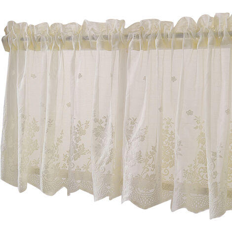 1 Stück florale Spitze Volant Vorhang Stickerei halbtransparenter kurzer Fenstervorhang für Küche schöne Esszimmer Fensterdekoration 137 61 cm beige