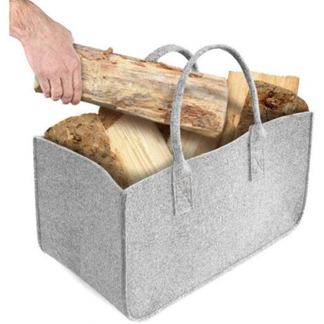 1 Stück Holzscheittasche, Filztasche, Holzscheitkorb, Holzscheit-Aufbewahrungstasche, hellgrau, 50 x 25 x 25 cm