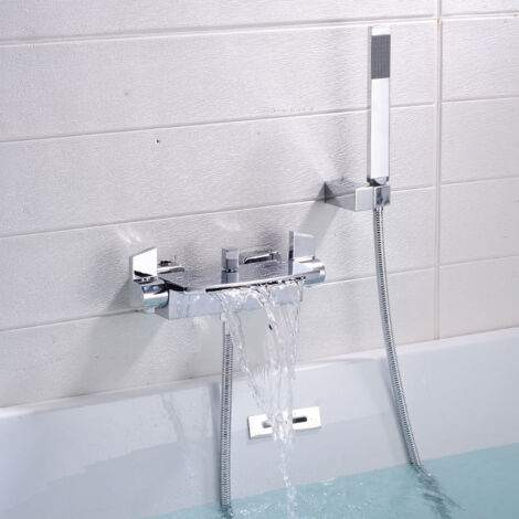 1 stück Kupfer Silber Wand Montiert Badewanne Wasserhahn Set Wasserfall Badewanne Mischbatterie Heißen und Kalten Duschkopf