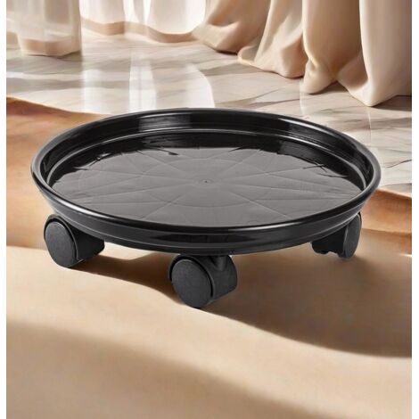 1 Stück runder Blumentopfständer, Rollwagen mit Universalrollen für Gartenpflanzen und Blumen, 30 cm (schwarz)