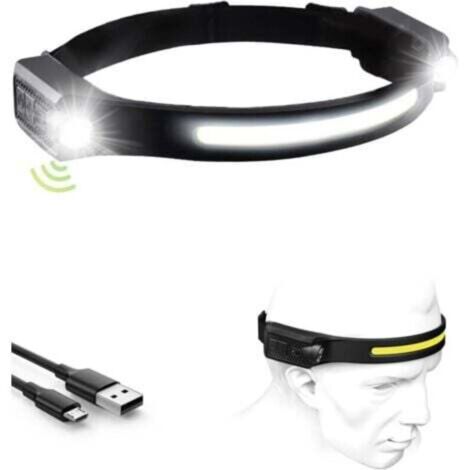 1 Stück (schwarz) wiederaufladbare LED-Stirnlampe, 1200 mA, Doppelscheinwerfer, 12 Stunden Akkulaufzeit, 5 Leuchtmodi, leicht, mit Bewegungssensor, IPX4 wasserdicht