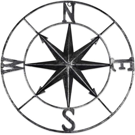 1 Stück schwarzer Kompass aus Metall im Used-Look, Wanddekoration, Navigationsdeko