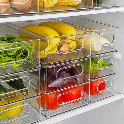 1 STÜCKE Transparente Kühlschrank-Aufbewahrungsbox, stapelbarer Kühlschrank-Organizer für Kühlschrank, Küche, Speisekammer, Schränke und Arbeitsplatten (25,5 x 10 x 7,5 cm)