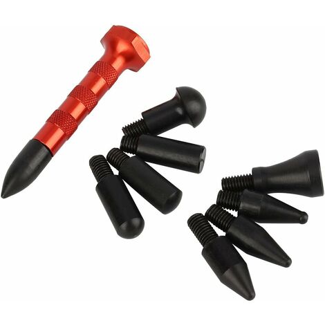 1 stylo de réparation avec 9 têtes Tap Down Knockdown Dent Repair Outils pour enlever la grêle pour marteau à débosseler PDR Outil de débosselage Outil de réparation de bosselage Guazhuni