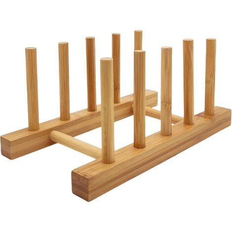 1 Support à Assiettes en Bambou, 4 Fentes, Organiseur pour Planches et Couvercles, Cuisine
