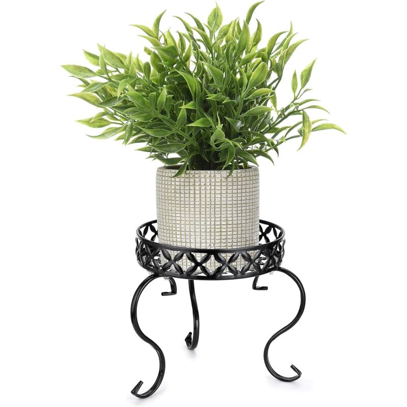 1 support de pot de fleurs en métal pour intérieur et extérieur, noir (plante non incluse)