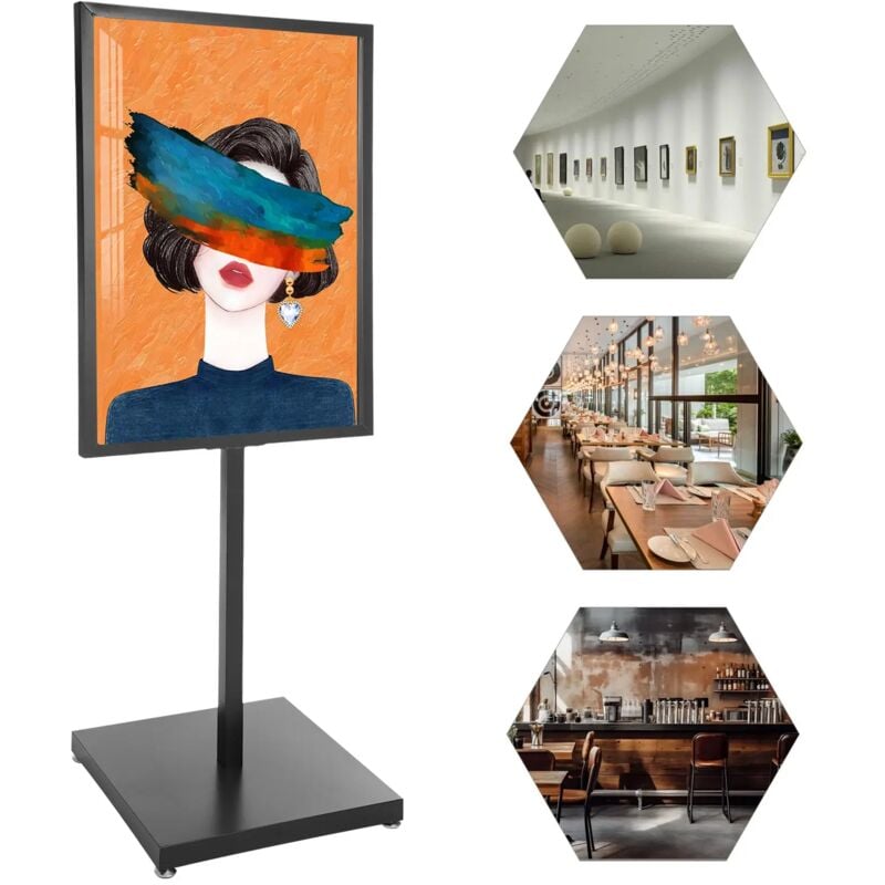 1 support pour affiches, support de présentation avec pied, présentoir pour informations, butée clientèle et panneau publicitaire, support pour