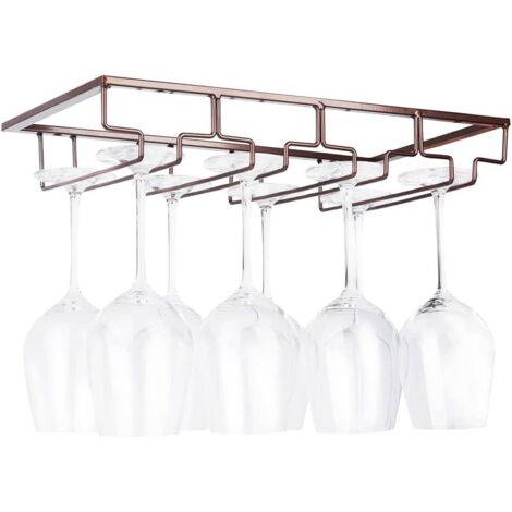 1 Support Verre à Vin, 4 Rangées, Métal Inoxydable, Suspension Armoire, Cuisine Bar Restaurant