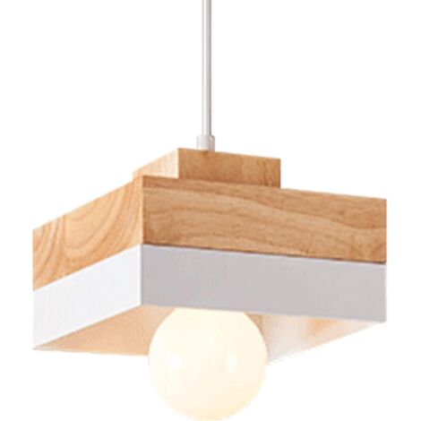 1 Suspension Luminaire Bois Carrée, E27, Métal Industriel, Design Rétro, Salon Chambre Cuisine