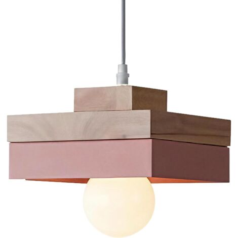 1 Suspension Luminaire Bois Métal E27 Design Carré Rond Intérieur Salon Chambre Cuisine