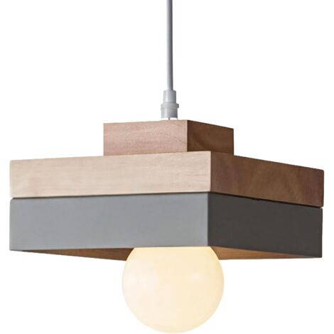 1 Suspension Luminaire Bois Métal E27 Design Carré Rond Intérieur Salon Chambre Cuisine