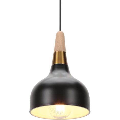 1 Suspension Luminaire E27, Design Vintage Industriel, Métal et Bois, Pour Cuisine Chambre Café