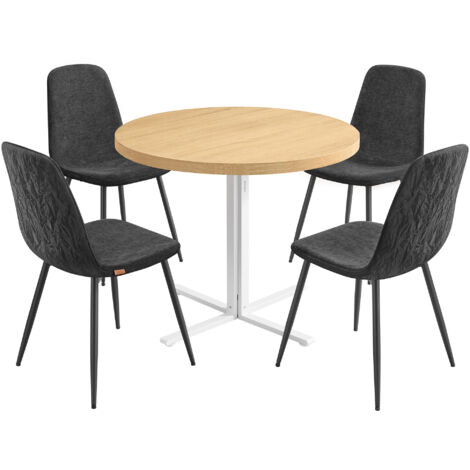 1 Table Ronde avec 4 Chaises de Salle à Manger, Ensemble de Salle à Manger, Support en Acier, Montage Facile, Doré Chêne et Gris Ardoise