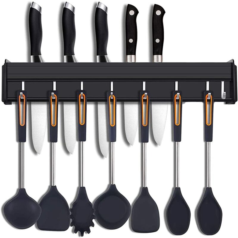 Porte Ustensiles Cuisine avec Crochets, Barre Ustensiles Cuisine Mural, Cuisine Porte Casserole Mural Couteaux, Porte Casseroles Mural de Suspension,