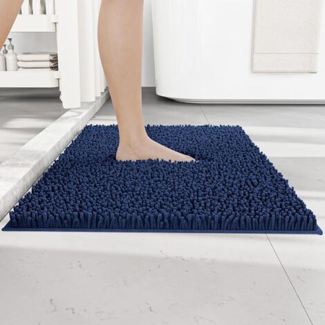 1 Tapis de bain en chenille antidérapant 40x60 cm bleu foncé pour salle de bain