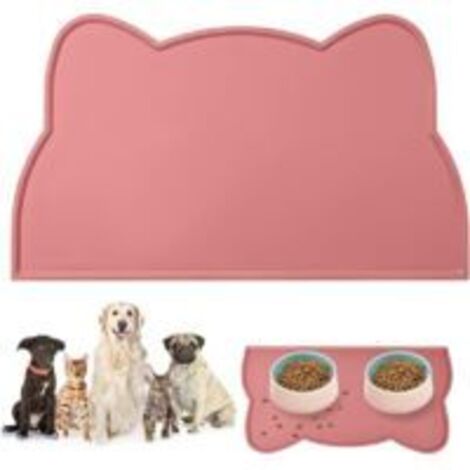 1 tapis de gamelle pour chien et chat rose 45 x 26 cm, tapis de gamelle antidérapant en forme de tête de chat mignon, tapis d'alimentation en silicone imperméable