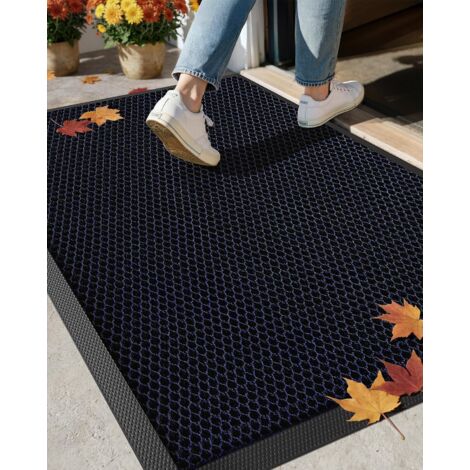 1 Tapis Extérieur Antidérapant Résistant à la Pluie En Caoutchouc Pour Entrée Et Patio,43x76cm,Bleu