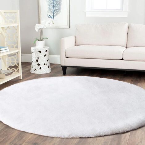 1 Tapis Rond Blanc 150 cm Fausse Fourrure Lavable Salon Chambre Bureau