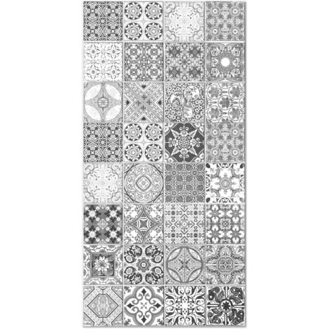 1 Tapis Vinyle, Motif Carreaux Ciments, Design Jaen Gris, 60x110 Cm, Salon Cuisine Terrasse