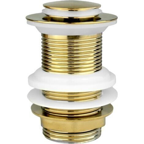 1 tapón de desagüe de lavabo de repuesto, chapado en oro, sin ranura, con sistema clic-clac, 7 x 7 x 8 cm  Conexión estándar G 1 x 1/4" BSP  Tapón de lavabo de latón de alta calidad con pulsador