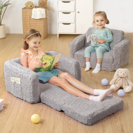 1-teiliges faltbares Kindersofa, 2-in-1-Kinderschlafsofa-Sessel für Schlafzimmer und Spielzimmer – Grau