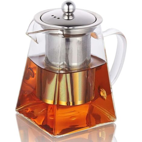 1 Théière, Verre borosilicate, Infuseur amovible, Résistant à la chaleur, Cuisinière induction