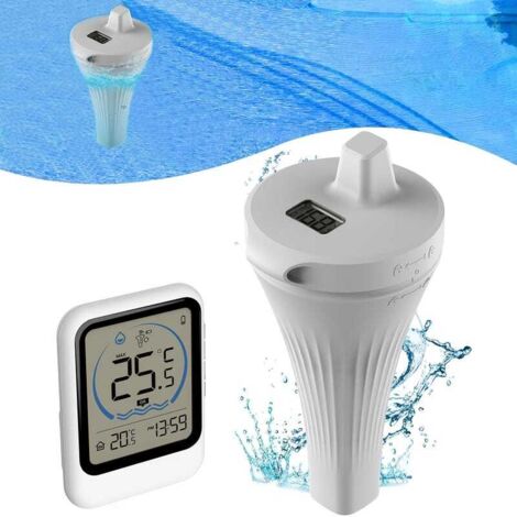 1 thermomètre de piscine sans fil avec capteur de température, format 12/24 heures, -40°C-70°C, adapté aux aquariums et jacuzzis (sans pile).