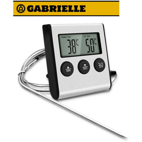1 thermomètre numérique LED avec sonde, thermomètre alimentaire avec fonction minuterie, thermomètre de cuisson et de grillade, four, piles non incluses