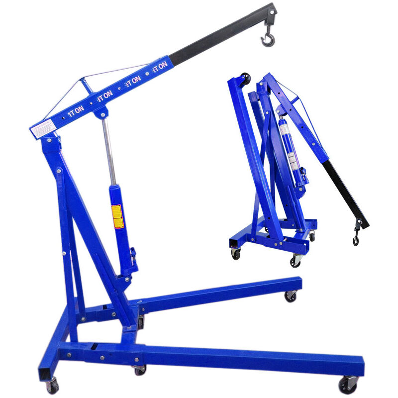 Image of 1 ton folding engine crane stand hoist lift jack folding mechanics lift blue