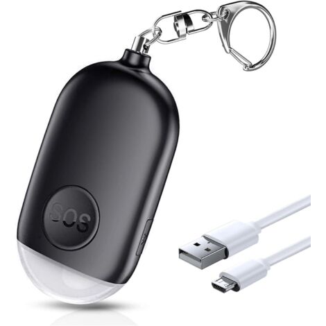 1 USB Rechargeable Personal Alarm, 130dB Self Defense Siren with Emergency LED Flashlight, IP44 Waterproof, Black