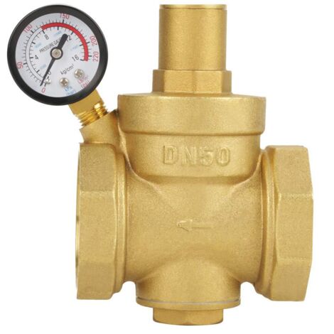 1 Vanne Réducteur De Pression Laiton DN50 Avec Manomètre Réglable 1.6Mpa Pour Plomberie