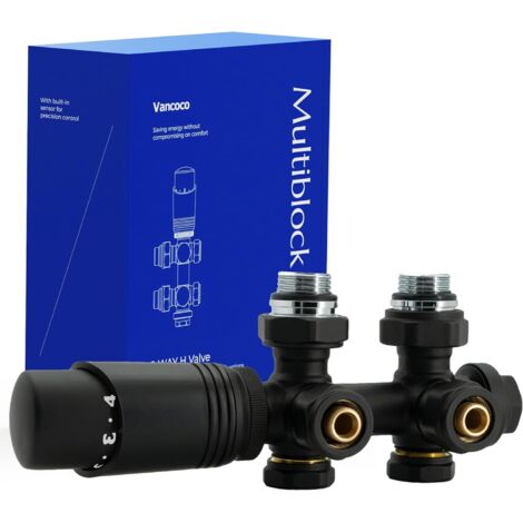 1 - Vanne Thermostatique - Kit Multibloc - Raccordement Central 50mm - Design Noir Mat Pour Radiateur Chauffage Salle De Bain Chambre Cuisine - Noir - 50mm