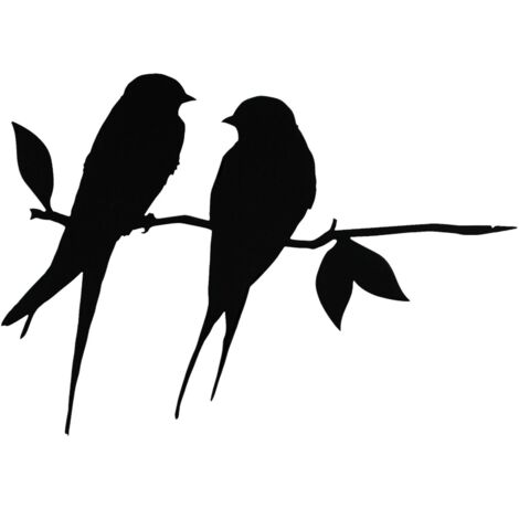 1 Vogelsilhouette aus Metall, rustikale Schwalben-Vogelsilhouette aus schwarzem Schmiedeeisen auf einem Ast, dekoriert für den Gartenbaum.