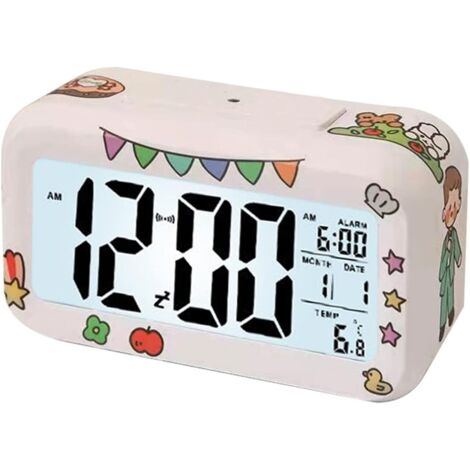 1 weißer digitaler Wecker, LED-Digitaluhr mit intelligenter Funktion