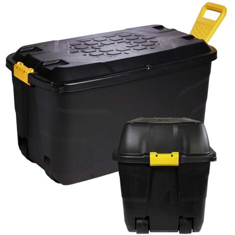 1 x 110L Black Heavy Duty Robust Storage Trunks With Wheels & Handles